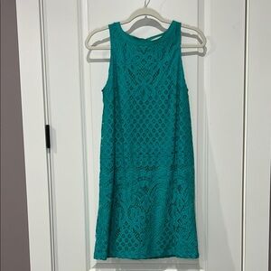 LOFT TEAL CROCHET SLEEVELESS LACE SHIFT DRESS